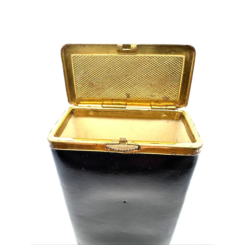 Mid Century Princess Gardner Black Leather Gold Tone Trim Cigarette/Card Case